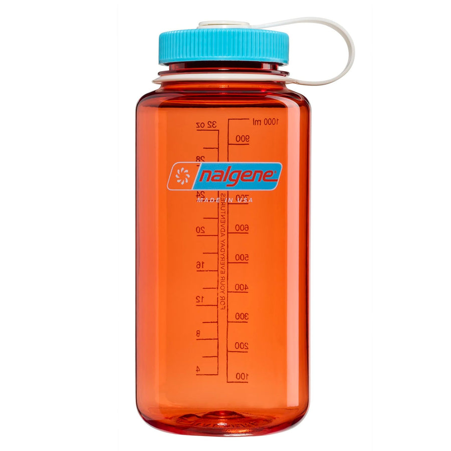 Nalgene 1L Tritan Renew Wide Mouth Bottle - Flame / Blue Atoll Cap