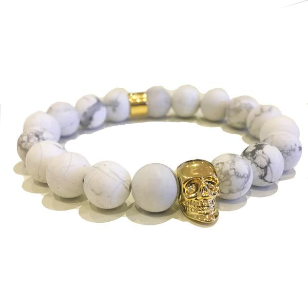 Midvs co The Kranion White Beaded Skull Bracelet - Gold