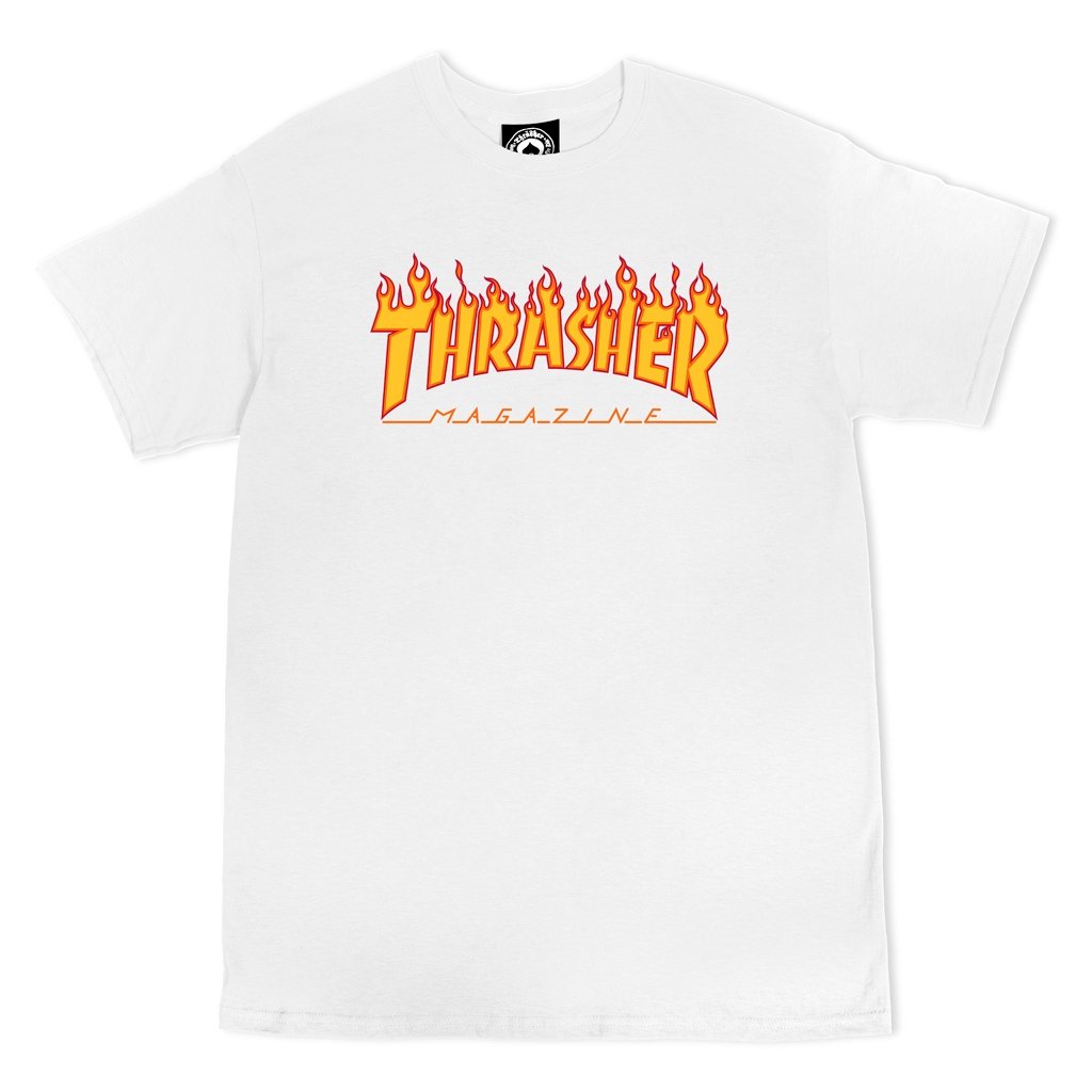 Thrasher - Flames Logo  T- shirt - White