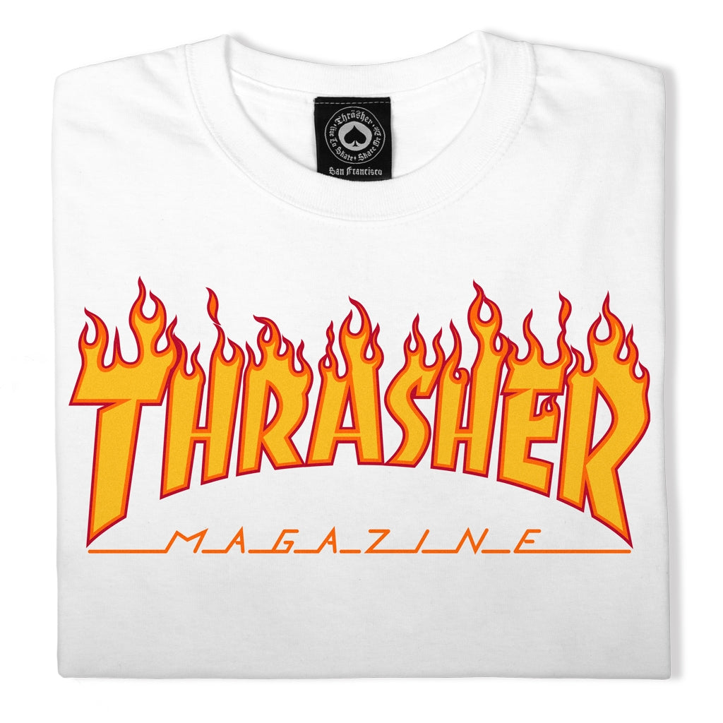 Thrasher - Flames Logo  T- shirt - White