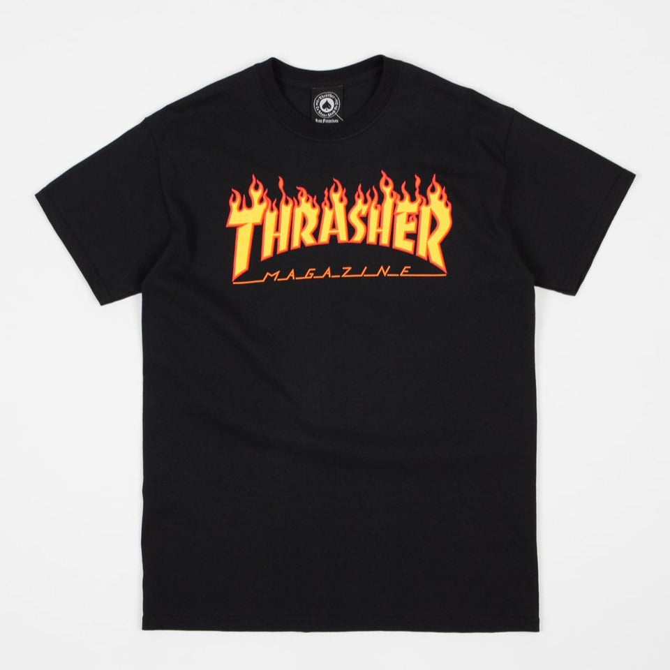Thrasher Flames Logo  T- shirt - Black