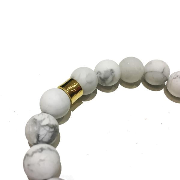 Midvs co The Kranion White Beaded Skull Bracelet - Gold